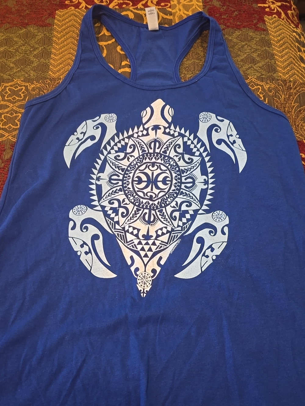 Next Level Apparel Royal Blue Racerback Tank with White Turtle Mandala